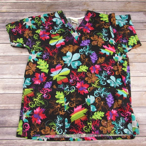 Tafford Bright Leaves Vibrant Small Scrub Top - Picture 2 of 5